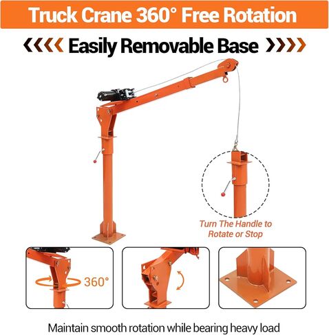 Hydraulic Pickup Truck Crane, 1000 lbs Capacity, 360°Swivel, Hitch Mounted Crane with 3 Adjustable Capacities of 500 Lbs, 750 Lbs and 1000 Lbs for Lifting Goods in Construction, Industry(Orange) in Kuwait