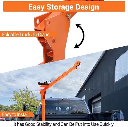 Hydraulic Pickup Truck Crane, 1000 lbs Capacity, 360°Swivel, Hitch Mounted Crane with 3 Adjustable Capacities of 500 Lbs, 750 Lbs and 1000 Lbs for Lifting Goods in Construction, Industry(Orange) in Kuwait