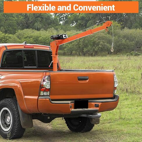Hydraulic Pickup Truck Crane, 1000 lbs Capacity, 360°Swivel, Hitch Mounted Crane with 3 Adjustable Capacities of 500 Lbs, 750 Lbs and 1000 Lbs for Lifting Goods in Construction, Industry(Orange) in Kuwait