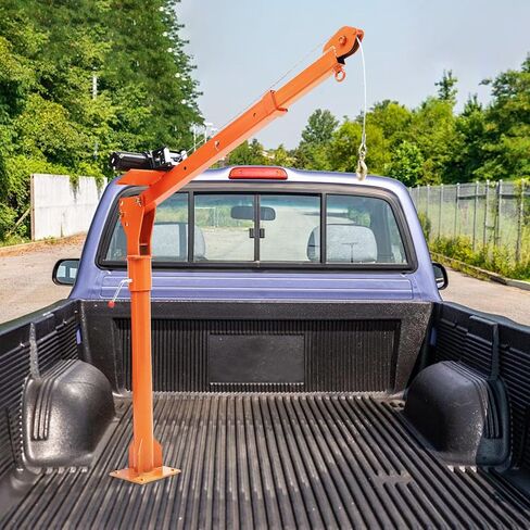 Hydraulic Pickup Truck Crane, 1000 lbs Capacity, 360°Swivel, Hitch Mounted Crane with 3 Adjustable Capacities of 500 Lbs, 750 Lbs and 1000 Lbs for Lifting Goods in Construction, Industry(Orange) in Kuwait