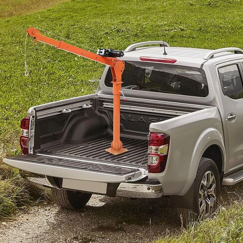 Hydraulic Pickup Truck Crane, 1000 lbs Capacity, 360°Swivel, Hitch Mounted Crane with 3 Adjustable Capacities of 500 Lbs, 750 Lbs and 1000 Lbs for Lifting Goods in Construction, Industry(Orange) in Kuwait
