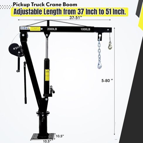 Hydraulic Pickup Truck Crane, 2000 Lbs, Folding Truck-Mounted Bed Crane with Hand Winch, Steel Pickup Truck Jib Crane Hoist 360° Swivel for Lifting Goods in Construction, Factory in Kuwait