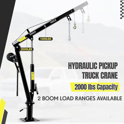 Hydraulic Pickup Truck Crane, 2000 Lbs, Folding Truck-Mounted Bed Crane with Hand Winch, Steel Pickup Truck Jib Crane Hoist 360° Swivel for Lifting Goods in Construction, Factory in Kuwait