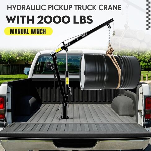 Hydraulic Pickup Truck Crane, 2000 Lbs, Folding Truck-Mounted Bed Crane with Hand Winch, Steel Pickup Truck Jib Crane Hoist 360° Swivel for Lifting Goods in Construction, Factory in Kuwait