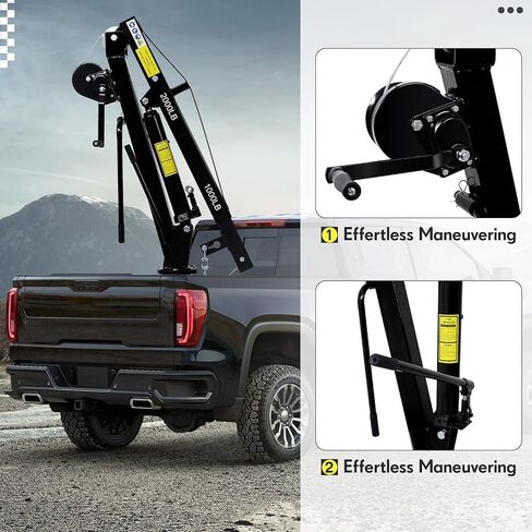 Hydraulic Pickup Truck Crane, 2000 Lbs, Folding Truck-Mounted Bed Crane with Hand Winch, Steel Pickup Truck Jib Crane Hoist 360° Swivel for Lifting Goods in Construction, Factory in Kuwait