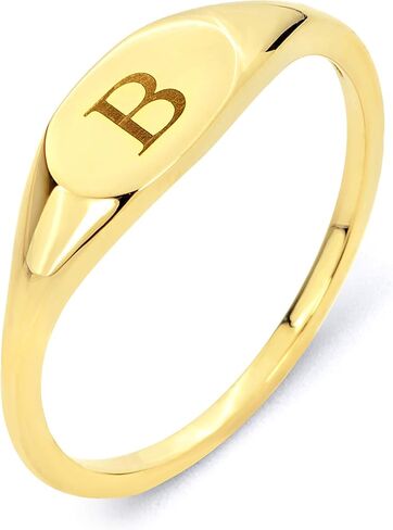 10k Real Solid Gold Signet Ring Engraved with B Initial, Letter Jewelry for Her, Ladies' Personalized Gift in Saudi Arabia