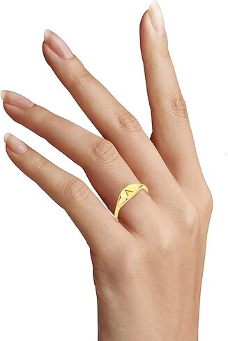 10k Real Solid Gold Signet Ring Engraved with B Initial, Letter Jewelry for Her, Ladies' Personalized Gift in Saudi Arabia