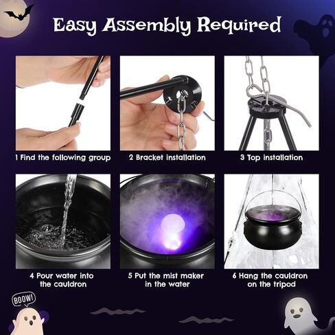 Halloween Decorations Outdoor Large Witches Cauldron on 52" Tripod with 12 LED Mister and Mesh Spider Black Plastic Witches Bowl Candy Bucket Cauldron for Halloween Porch Yard Decoration in Saudi Arabia