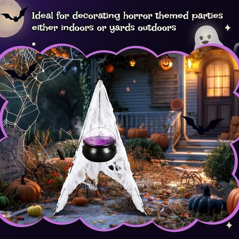 Halloween Decorations Outdoor Large Witches Cauldron on 52" Tripod with 12 LED Mister and Mesh Spider Black Plastic Witches Bowl Candy Bucket Cauldron for Halloween Porch Yard Decoration in Saudi Arabia