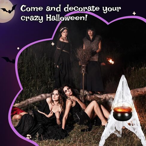 Halloween Decorations Outdoor Large Witches Cauldron on 52" Tripod with 12 LED Mister and Mesh Spider Black Plastic Witches Bowl Candy Bucket Cauldron for Halloween Porch Yard Decoration in Saudi Arabia