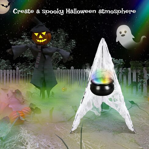 Halloween Decorations Outdoor Large Witches Cauldron on 52" Tripod with 12 LED Mister and Mesh Spider Black Plastic Witches Bowl Candy Bucket Cauldron for Halloween Porch Yard Decoration in Saudi Arabia