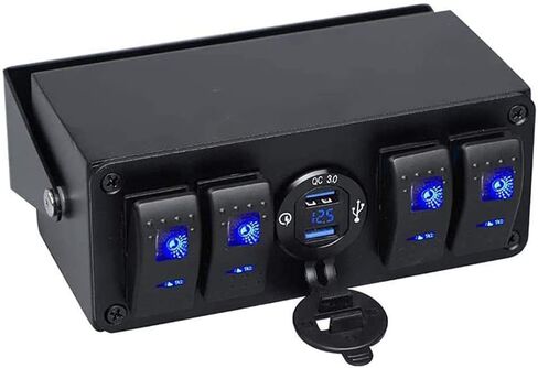 4 Gang Rocker تبديل لوحة 12 فولت - حاوية الألومنيوم المقاومة للماء مع QC 3.0 USB مزدوج الشاحن ومقياس الفولتميتر ، صندوق جبل السطح للقوارب البحرية ، RVs ، الشاحنات ، السيارات (LED الأزرق) in Saudi Arabia