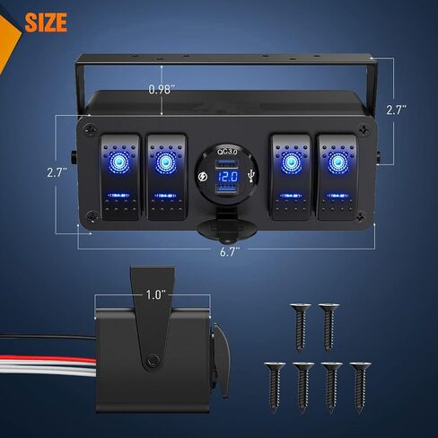 4 Gang Rocker تبديل لوحة 12 فولت - حاوية الألومنيوم المقاومة للماء مع QC 3.0 USB مزدوج الشاحن ومقياس الفولتميتر ، صندوق جبل السطح للقوارب البحرية ، RVs ، الشاحنات ، السيارات (LED الأزرق) in Saudi Arabia