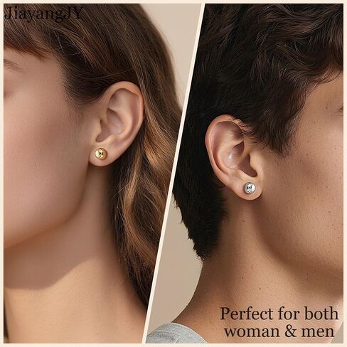 18K Gold Plated Sterling Silver Ball Stud Earrings for Women Men, Round High Polished Balls Studs Hypoallergenic, Butterfly Back (4mm/ 5mm/ 6mm/ 7mm/ 8mm) in Saudi Arabia