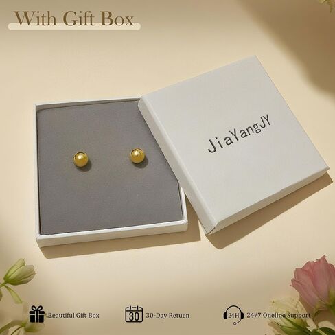 18K Gold Plated Sterling Silver Ball Stud Earrings for Women Men, Round High Polished Balls Studs Hypoallergenic, Butterfly Back (4mm/ 5mm/ 6mm/ 7mm/ 8mm) in Saudi Arabia