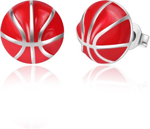 Sterling Silver Sports Earrings, Hypoallergenic Soccer, Volleyball, Football, Basketball, Baseball Stud Earrings for Women Mom Player Fans in Saudi Arabia