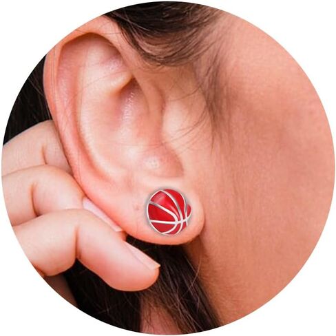 Sterling Silver Sports Earrings, Hypoallergenic Soccer, Volleyball, Football, Basketball, Baseball Stud Earrings for Women Mom Player Fans in Saudi Arabia