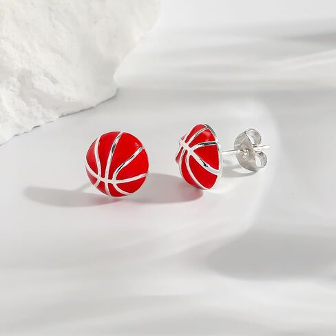 Sterling Silver Sports Earrings, Hypoallergenic Soccer, Volleyball, Football, Basketball, Baseball Stud Earrings for Women Mom Player Fans in Saudi Arabia