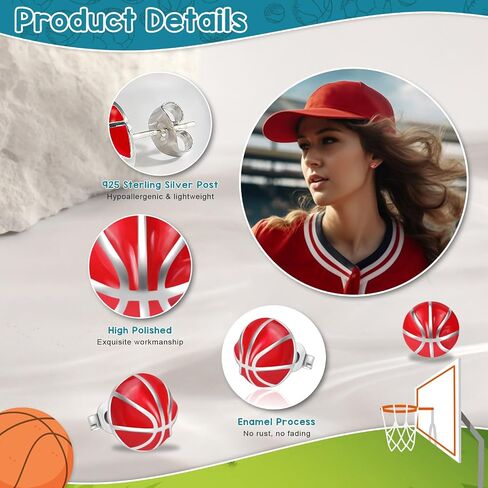 Sterling Silver Sports Earrings, Hypoallergenic Soccer, Volleyball, Football, Basketball, Baseball Stud Earrings for Women Mom Player Fans in Saudi Arabia