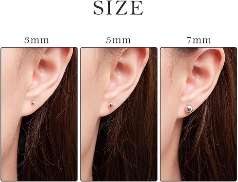 PROSILVER 925 Sterling Silver Ball Stud Earrings, Hypoallergenic for Sensitive Ears, Womens Flat Back Studs, 3mm/4mm/5mm/7mm, Come with Box in Saudi Arabia