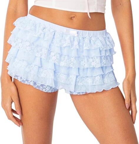 Womens Lace Short Shorts Cute Ruffle Bloomer Going Out Club Y2K Bottoms Lace Frilly Micro Boyshorts Low Rise Shorts in Saudi Arabia