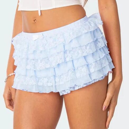 Womens Lace Short Shorts Cute Ruffle Bloomer Going Out Club Y2K Bottoms Lace Frilly Micro Boyshorts Low Rise Shorts in Saudi Arabia