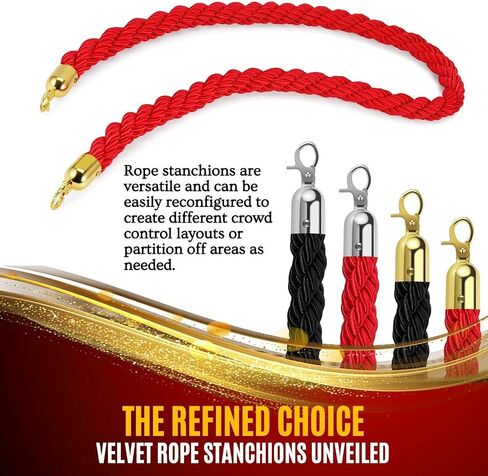 Flexzion Velvet Stanchion Rope (5FT, 2 Pack) 1.5" Thick Black Cord for Ball Crown Top Style Barriers Post, Crowd Queue Line Safe Control, Round Velour with Silver Plated Polished Snap Hook in Saudi Arabia