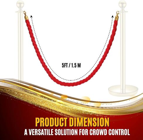 Flexzion Velvet Stanchion Rope (5FT, 2 Pack) 1.5" Thick Black Cord for Ball Crown Top Style Barriers Post, Crowd Queue Line Safe Control, Round Velour with Silver Plated Polished Snap Hook in Saudi Arabia