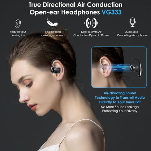 Open-Ear Earbuds VG336 Pocket Size Conduction Headphones Snug Fit & Powerful Bass Wireless Earbuds, Bluetooth 5.3 Touch Control Open-Ear Headphones-White in Saudi Arabia