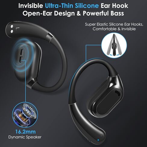 Open-Ear Earbuds VG336 Pocket Size Conduction Headphones Snug Fit & Powerful Bass Wireless Earbuds, Bluetooth 5.3 Touch Control Open-Ear Headphones-White in Saudi Arabia