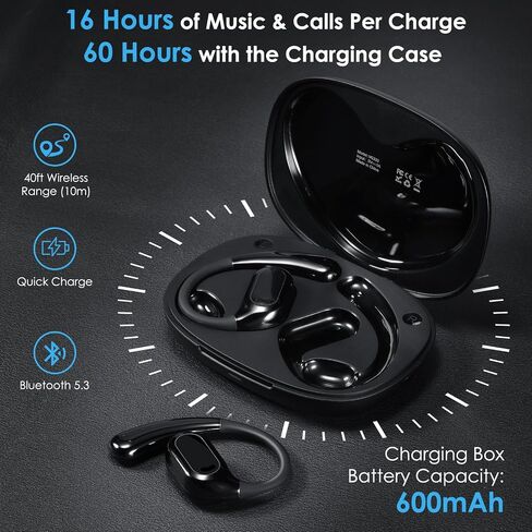 Open-Ear Earbuds VG336 Pocket Size Conduction Headphones Snug Fit & Powerful Bass Wireless Earbuds, Bluetooth 5.3 Touch Control Open-Ear Headphones-White in Saudi Arabia