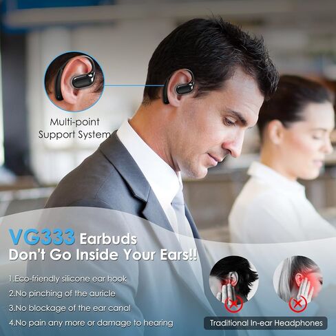 Open-Ear Earbuds VG336 Pocket Size Conduction Headphones Snug Fit & Powerful Bass Wireless Earbuds, Bluetooth 5.3 Touch Control Open-Ear Headphones-White in Saudi Arabia