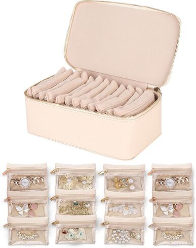 Portable Jewelry Organizer Box for Women - 12 Compartments Travel Jewelry Case, Jewelry Storage Organizer for Earrings Rings Necklaces, Small Jewelry Travel Organizer (Green) in Saudi Arabia