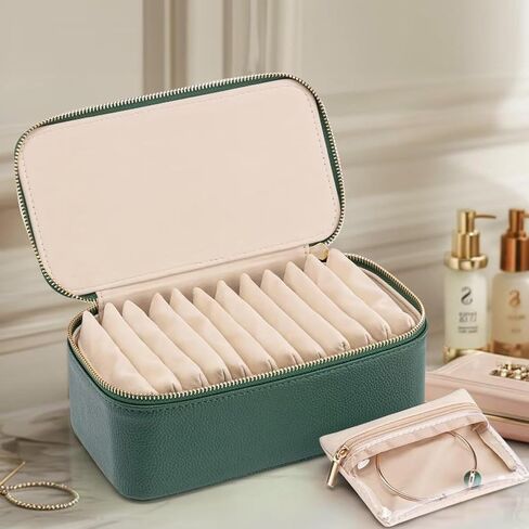Portable Jewelry Organizer Box for Women - 12 Compartments Travel Jewelry Case, Jewelry Storage Organizer for Earrings Rings Necklaces, Small Jewelry Travel Organizer (Green) in Saudi Arabia