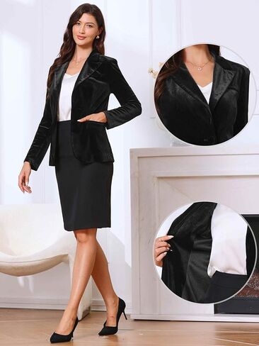 Allegra K Velvet Blazer for Women's Notched Lapel Long Sleeve One Button Dressy Office Blazers in Saudi Arabia