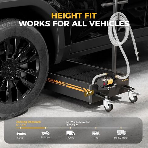 20 Gal Electric Oil Drain Pan, 110V High-Flow Pump, 9.8 FT Hose, 200 W Motor, 2 Locking Swivel Casters and 2 Directional Wheels Stable, Folding Handle, Heavy-Duty for Trucks, RVs, SUVs, Black in Kuwait