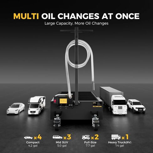 20 Gal Electric Oil Drain Pan, 110V High-Flow Pump, 9.8 FT Hose, 200 W Motor, 2 Locking Swivel Casters and 2 Directional Wheels Stable, Folding Handle, Heavy-Duty for Trucks, RVs, SUVs, Black in Kuwait