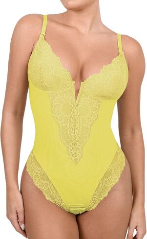 Popilush Shapewear Bodysuits for Women Lace Corset Tops Tummy Control V Neck Sleeveless Body Suit Thongs in Saudi Arabia