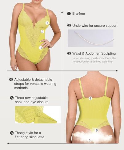 Popilush Shapewear Bodysuits for Women Lace Corset Tops Tummy Control V Neck Sleeveless Body Suit Thongs in Saudi Arabia