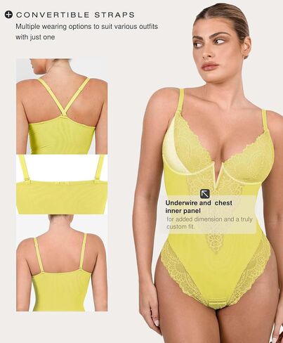 Popilush Shapewear Bodysuits for Women Lace Corset Tops Tummy Control V Neck Sleeveless Body Suit Thongs in Saudi Arabia