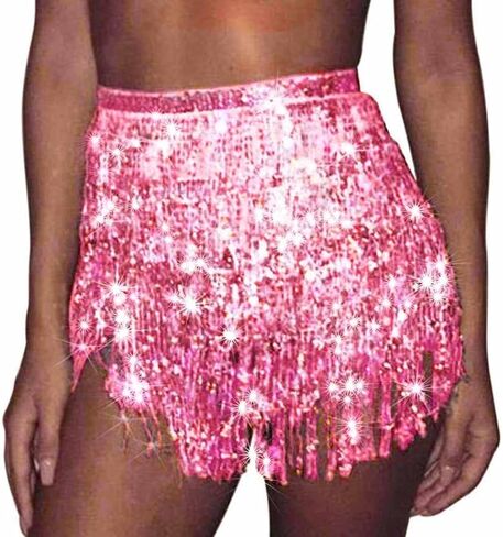 Zoestar Sparkly Sequin Fringe Skirt Shorts Shorts Belly Dance Chanstives Festival Festival for Women in Kuwait
