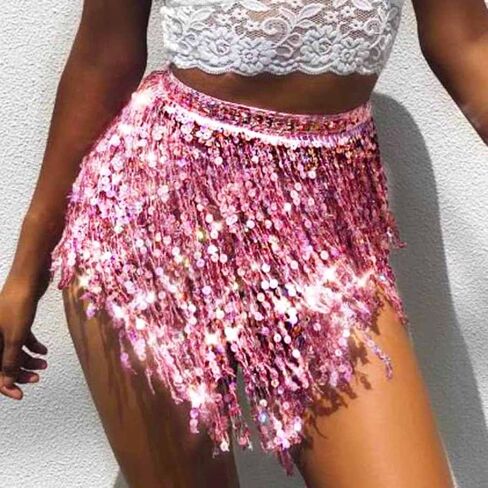 Zoestar Sparkly Sequin Fringe Skirt Shorts Shorts Belly Dance Chanstives Festival Festival for Women in Kuwait
