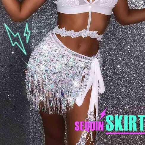 Zoestar Sparkly Sequin Fringe Skirt Shorts Shorts Belly Dance Chanstives Festival Festival for Women in Saudi Arabia