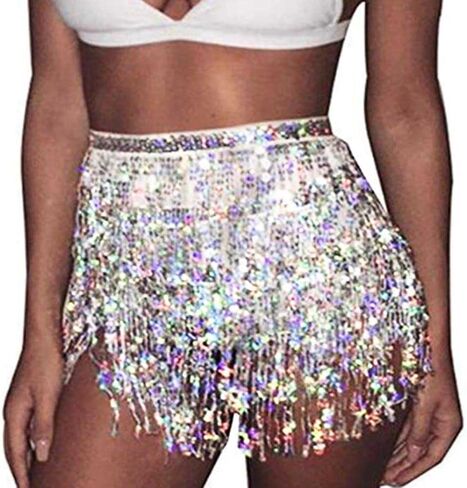 Zoestar Sparkly Sequin Fringe Skirt Shorts Shorts Belly Dance Chanstives Festival Festival for Women in Saudi Arabia