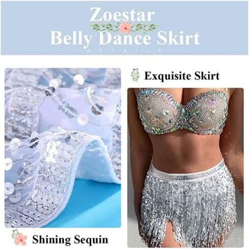Zoestar Sparkly Sequin Fringe Skirt Shorts Shorts Belly Dance Chanstives Festival Festival for Women in Saudi Arabia