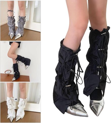Women's Punk Leg Warmers With Drawstring Baggy Flared Footless Cargo Socks For Streetwear & Japanese Street Styles Leg Covers in Saudi Arabia