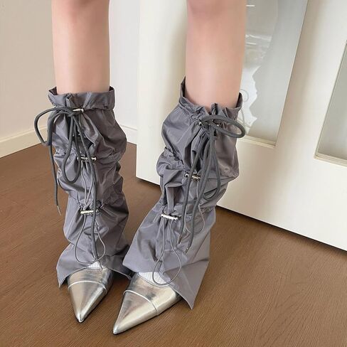 Women's Punk Leg Warmers With Drawstring Baggy Flared Footless Cargo Socks For Streetwear & Japanese Street Styles Leg Covers in Saudi Arabia