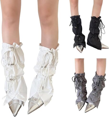 Women's Punk Leg Warmers With Drawstring Baggy Flared Footless Cargo Socks For Streetwear & Japanese Street Styles Leg Covers in Saudi Arabia