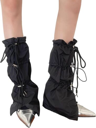 Women's Punk Leg Warmers With Drawstring Baggy Flared Footless Cargo Socks For Streetwear & Japanese Street Styles Leg Covers in Saudi Arabia