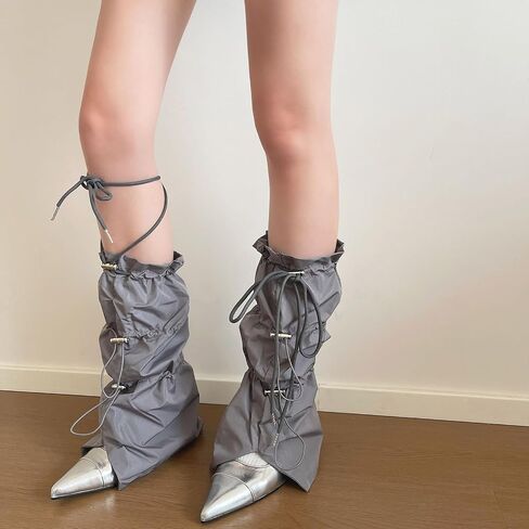 Women's Punk Leg Warmers With Drawstring Baggy Flared Footless Cargo Socks For Streetwear & Japanese Street Styles Leg Covers in Saudi Arabia
